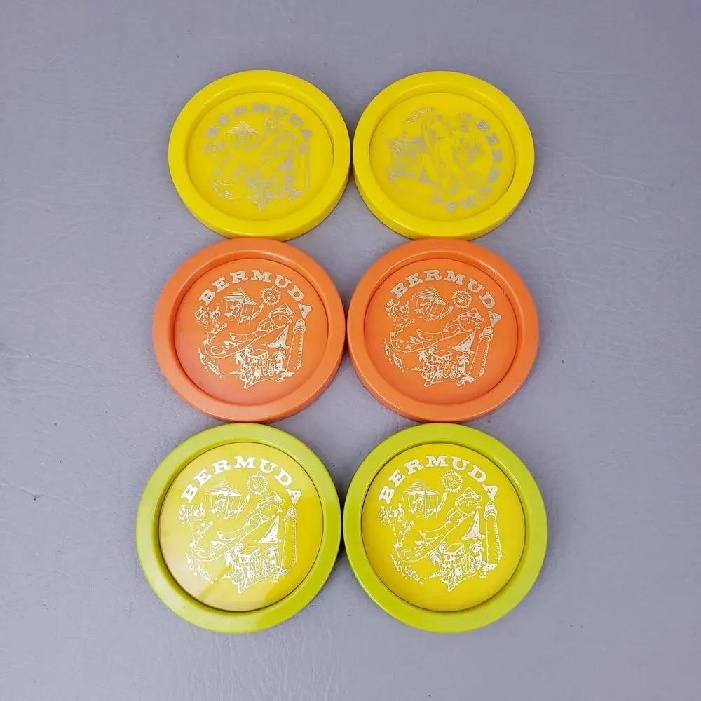 Vintage 1970's Souvenir Vintage BERMUDA Plastic Coasters Set of 6